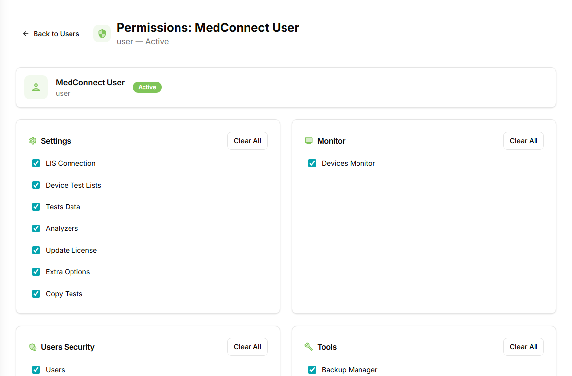MedConnect user permissions